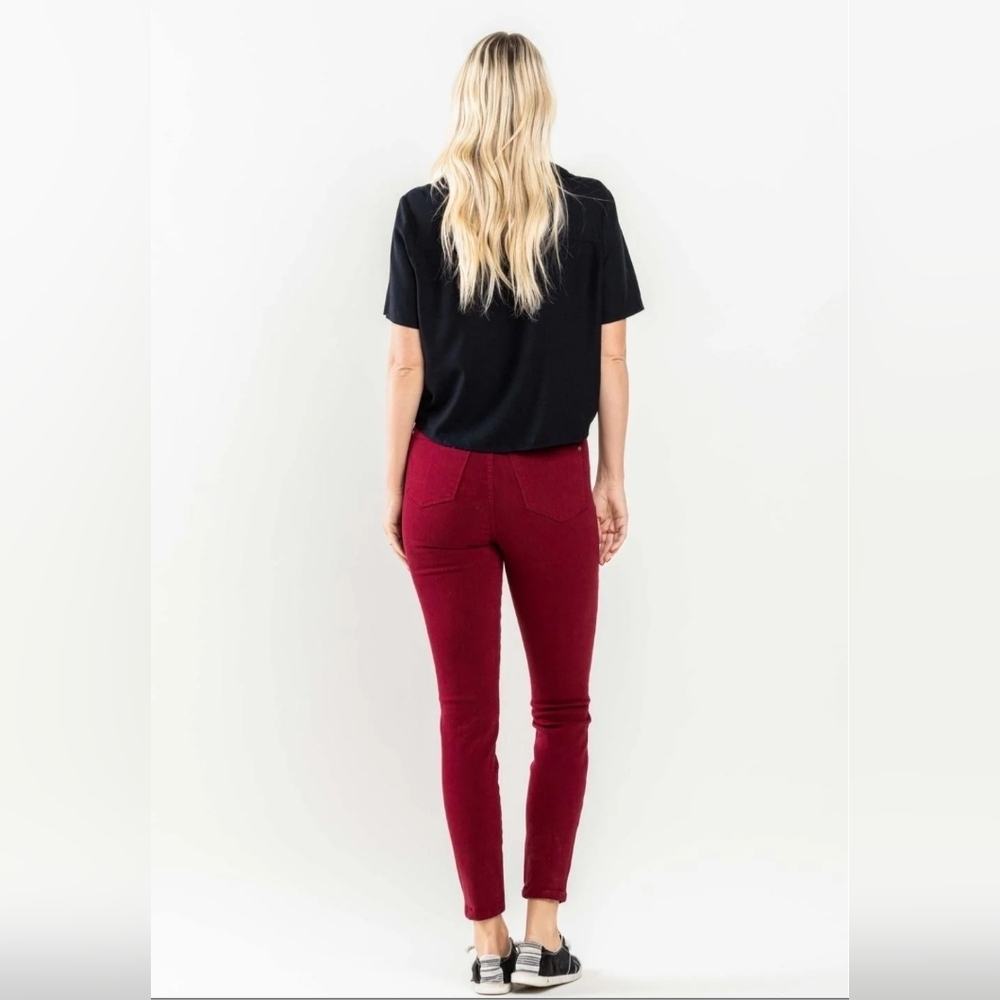 Judy Blue High Rise Maroon Skinny Denim Jeans Red Stretch Classic Size 5/27 NWT - Picture 9 of 12